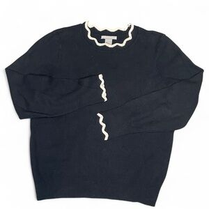 H&M Womens Classic Black White Scalloped‎ Neck Sleeve Knit Romantic Sweater